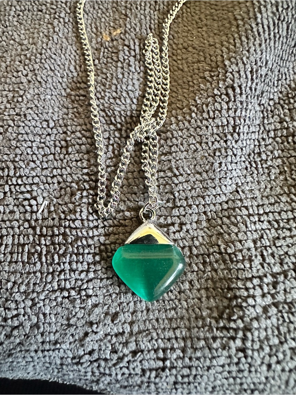 Silver Necklace with Emerald Teal Glass Pendant